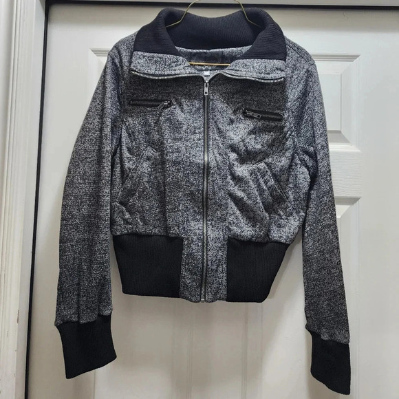 Ambiance Jacket Gray Black Women's Large Cotton Blend Full Zip 4 Pockets - Picture 2 of 9